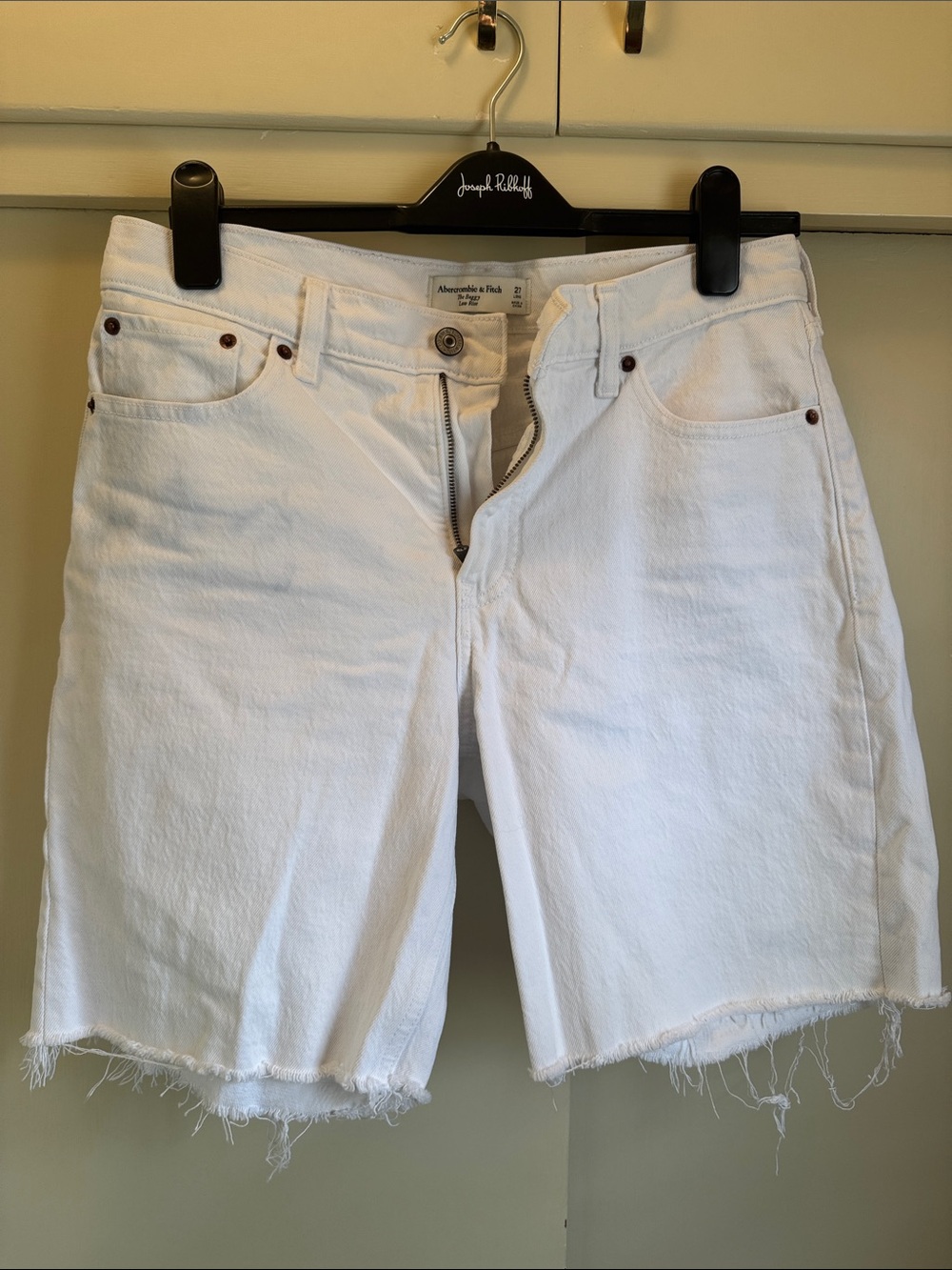 Abercrombie & Fitch White Frayed Denim Bermuda Shorts